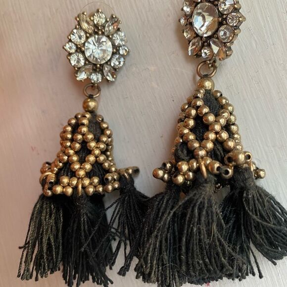 BAUBLEBAR Crystal, gold black tassel boho earrings - Picture 4 of 4